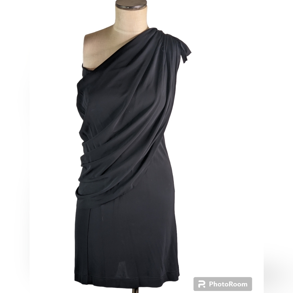 ADAM Adam Lippes Black Ruched 1 Shoulder Dress, L, EUC